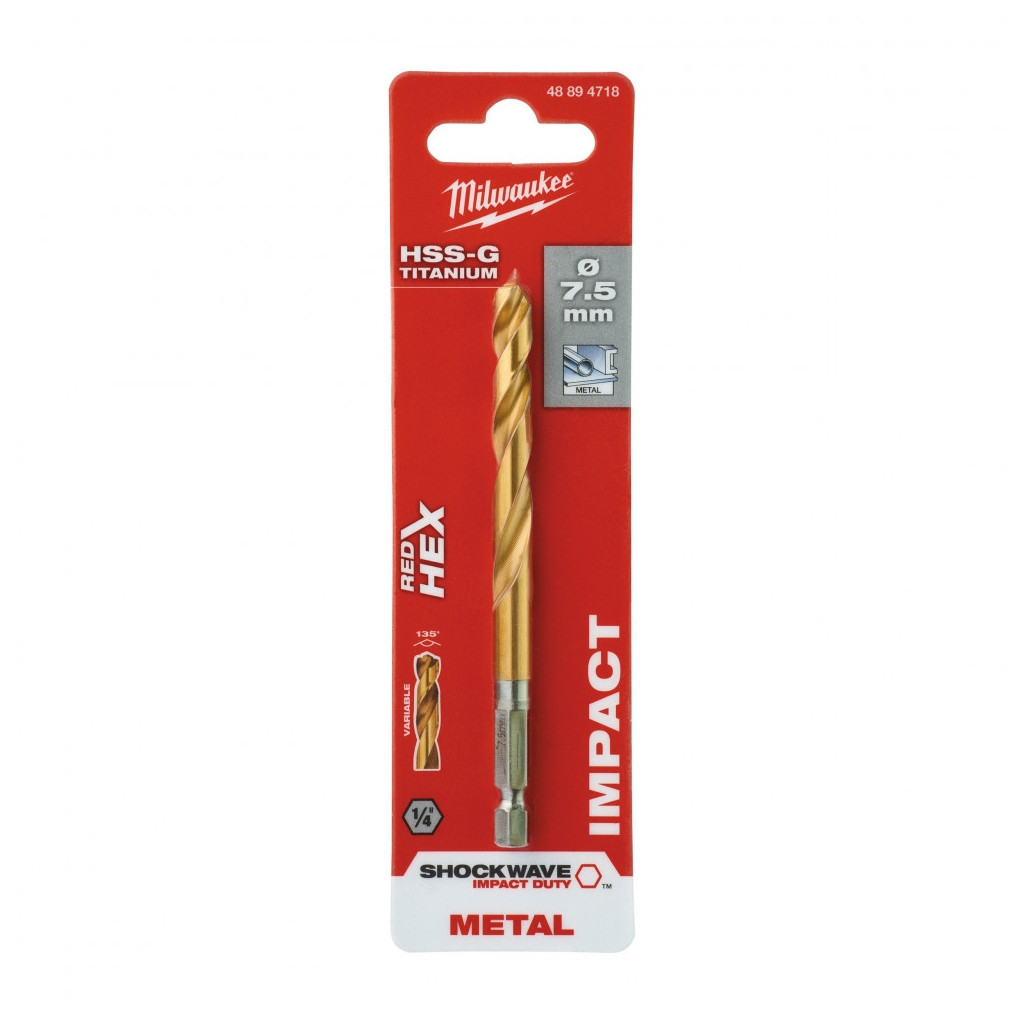 Свердло Milwaukee по металу RedHEX HSS-G TiN, 7,5 мм (48894718) - зображення 3