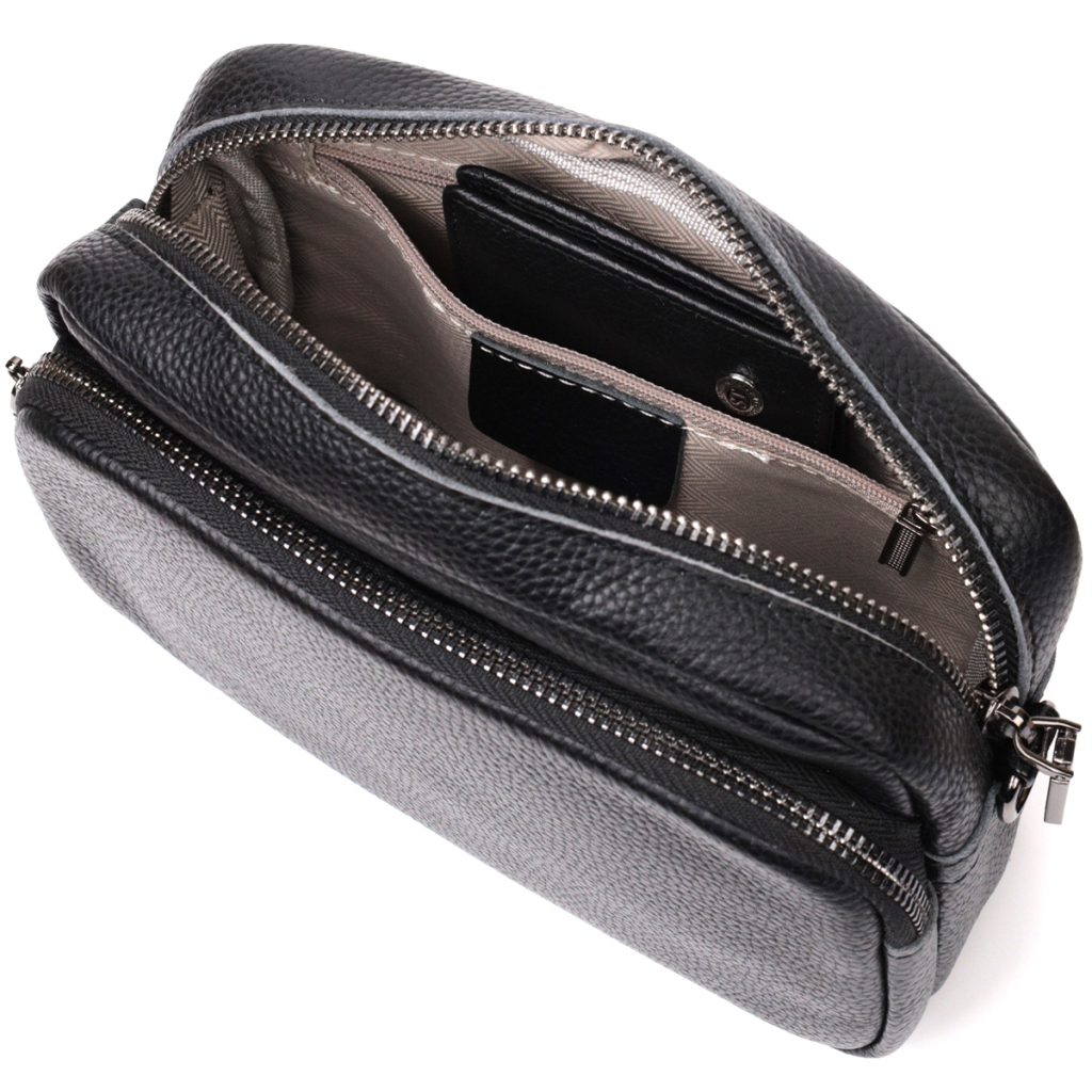 Сумка Vintage Компактна жіноча крос-боді з натуральної шкіри Чорна (22294) - зображення 7