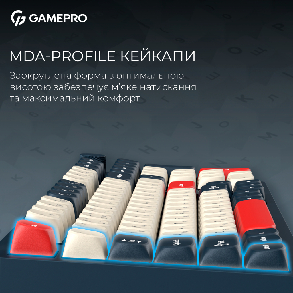 Клавіатура GamePro Asgard Drakkar Keychron Super Red Switch Wireless/Bluetooth/USB UA Blue (MK305BL) - изображение 14