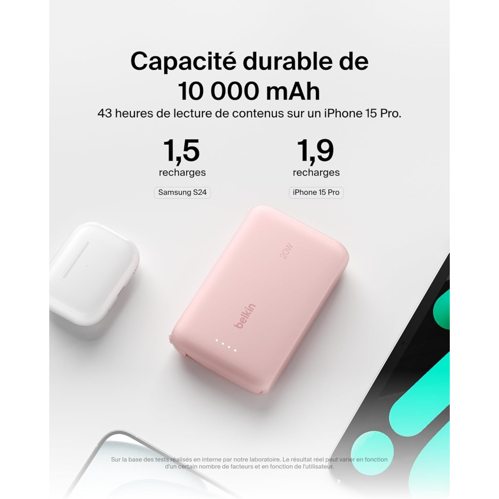Батарея універсальна Belkin 10000mAh, 20W, USB-C, Pink (BPB021HQPK) - зображення 5