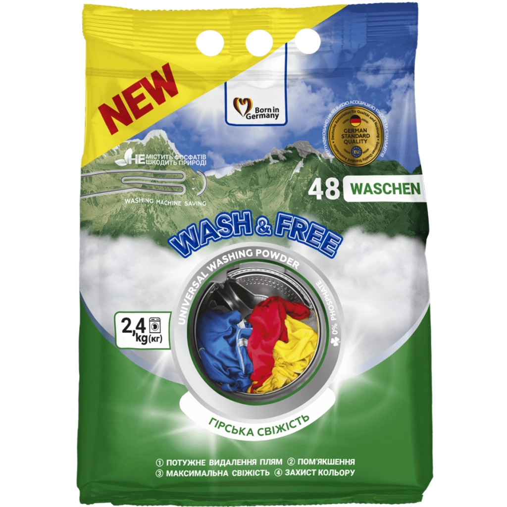 Пральний порошок Wash&Free Universal Гірська свіжість 2.4 кг (4262396143204) - зображення 1