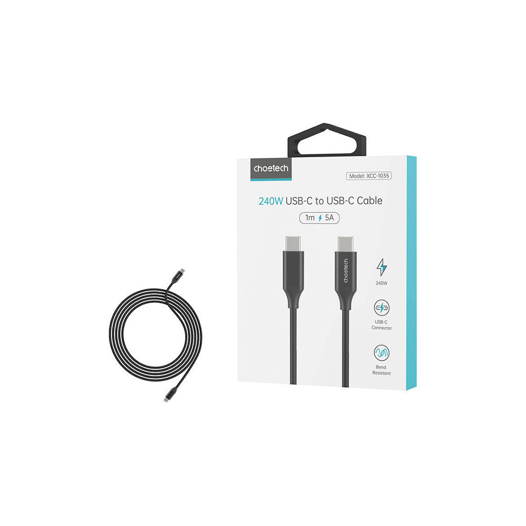 Дата кабель USB-С to USB-С 2.0m 240W USB2.0 Choetech (XCC-1036-BK) - зображення 4