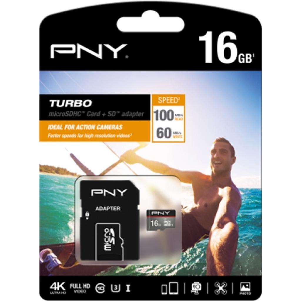 Карта пам'яті PNY flash 16GB microSDHC class 10 UHS-I Turbo (SDU16GTUR-1-EF) - зображення 4