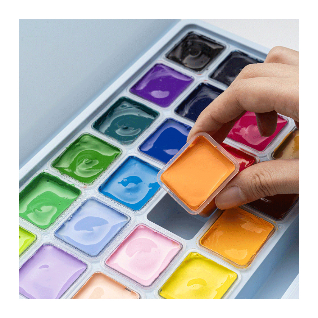 Гуашеві фарби HIMI Jelly Cup 24 кольори по 30 мл, блакитний пластик.пенал (6974712453628) - зображення 10