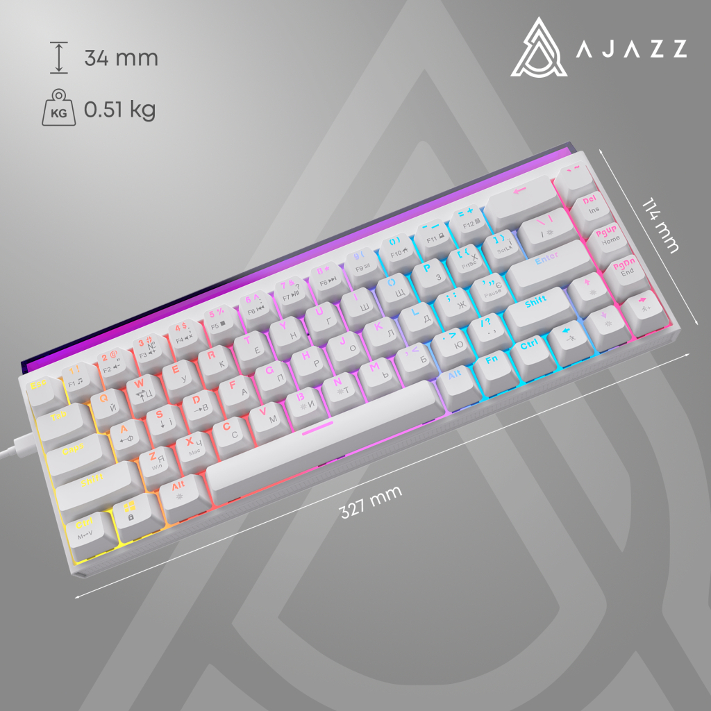 Клавіатура Ajazz NK68 Red Switch USB UA White (NK68-R-W) - изображение 14