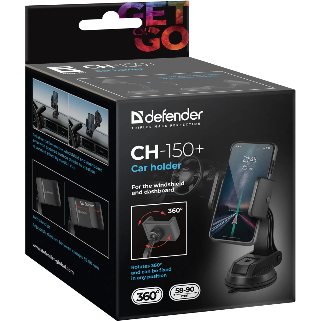 Універсальний автотримач Defender CH-150+ 58-90 мм, на панель (29150) - зображення 12