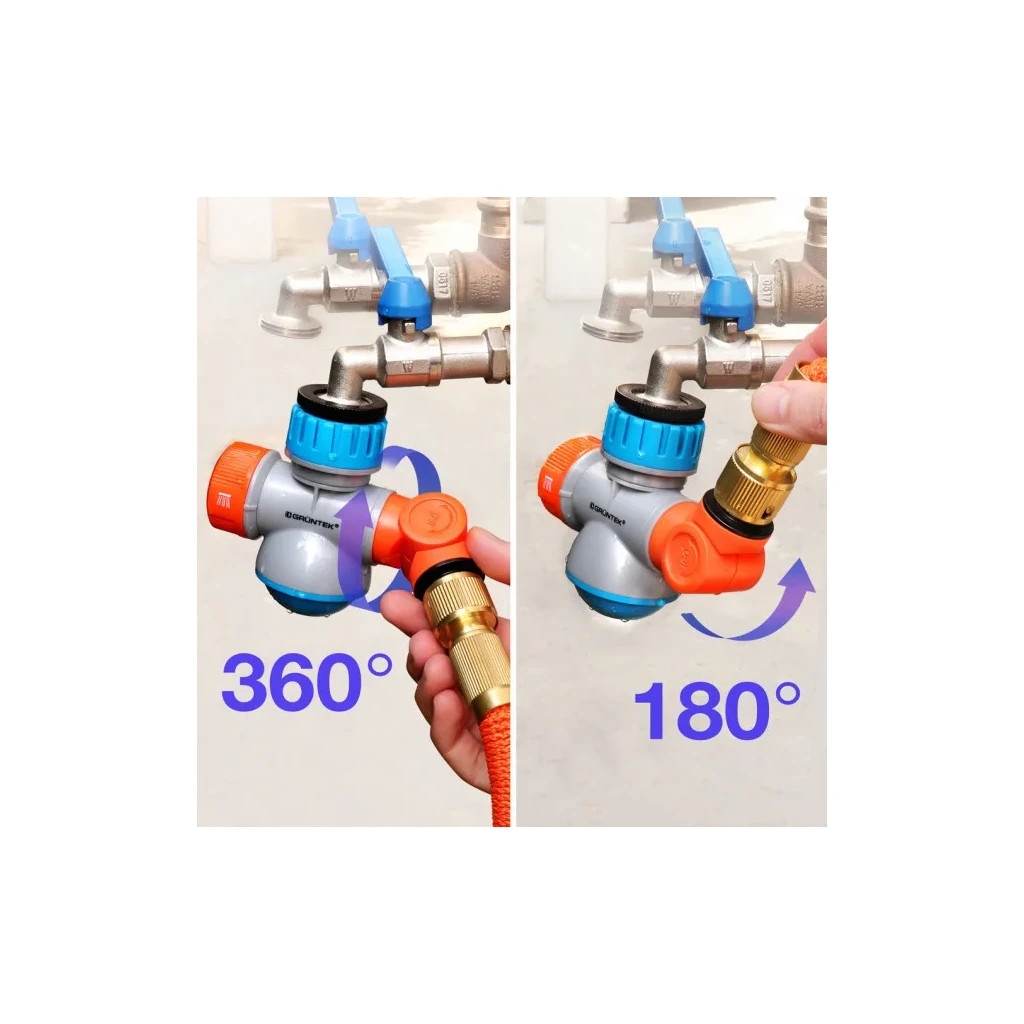 Конектор для шланга Gruntek багатофункціональний з шарнірним штуцером 1/2" та 3/4" (296222240) - изображение 7