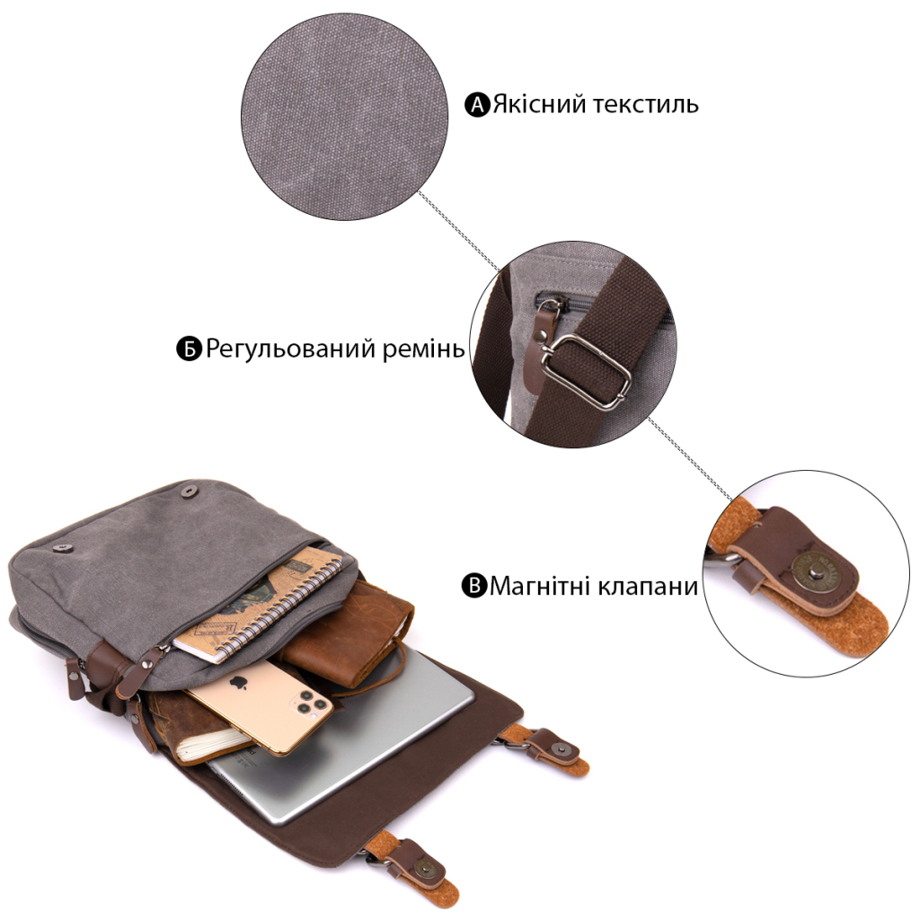 Сумка Vintage Текстильна Сіра (20605) - зображення 4