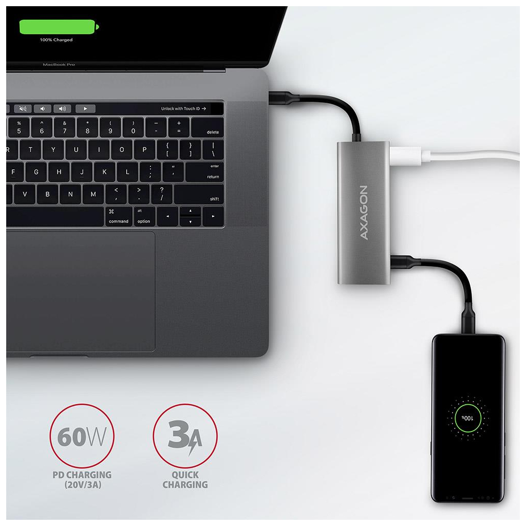 Концентратор AXAGON USB-C to 2xUSB-A + 2xUSB-C + HDMI 0.13m gray (HMC-5G2) - зображення 5