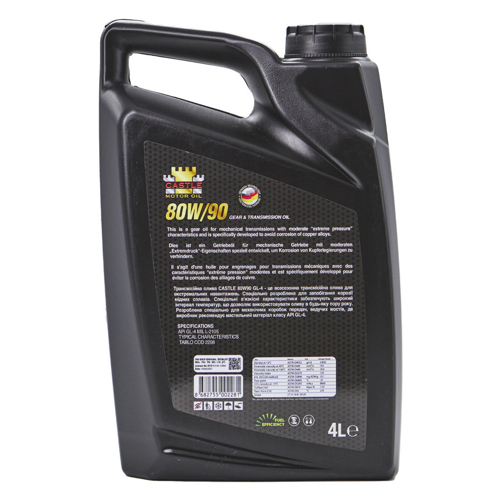 Трансмісійна олива CASTLE MOTOR OILS 80W90 4л - зображення 2
