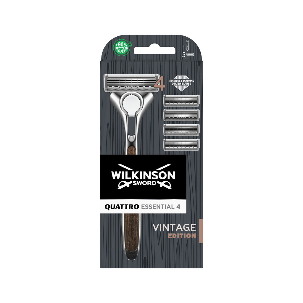 Бритва Wilkinson Sword Quattro Vintage Edition для чоловіків з 4 картриджами (4027800205301) - зображення 1