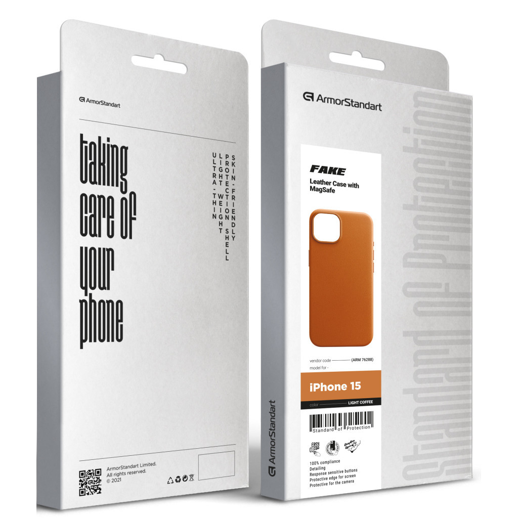 Чохол до мобільного телефона Armorstandart FAKE Leather Case Apple iPhone 15 Light Coffee (ARM76288) - зображення 5