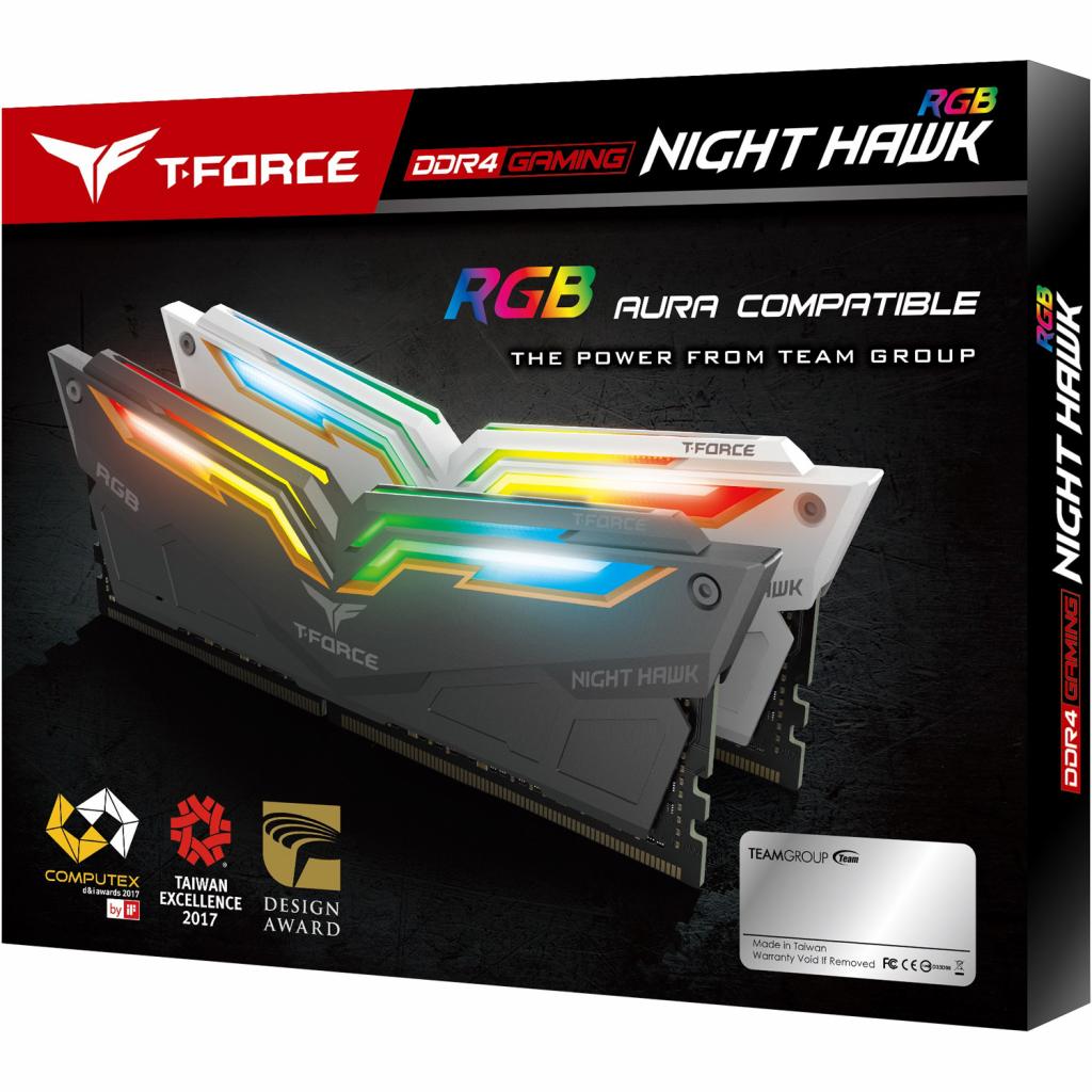 Модуль пам'яті для комп'ютера DDR4 16GB (2x8GB) 4000 MHz T-Force Night Hawk White RGB Team (TF2D416G4000HC18EDC01) - зображення 3