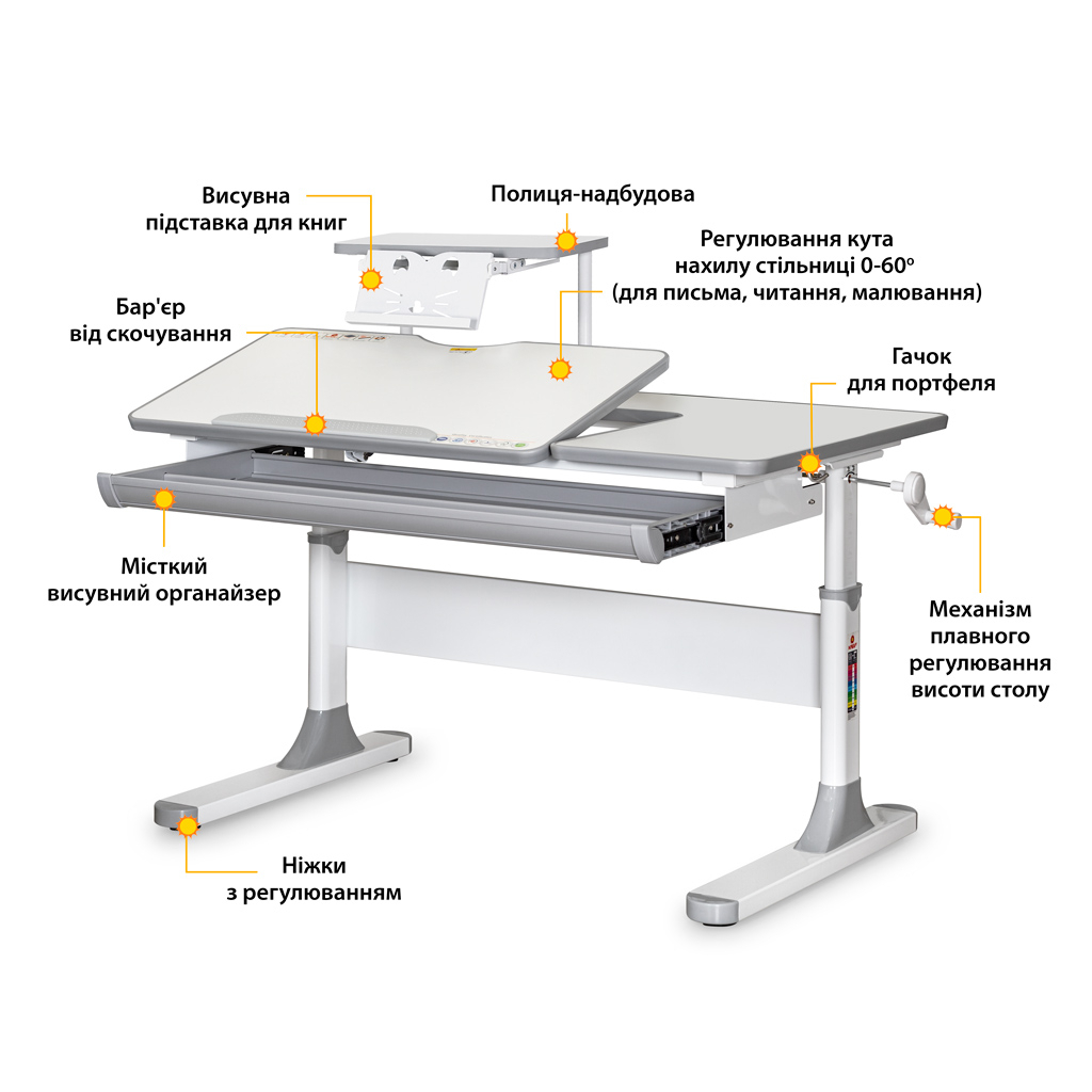 Парта Mealux Vancouver Multicolor з полицею S50 (BD-620 W/G MC + S50 WG) - зображення 2