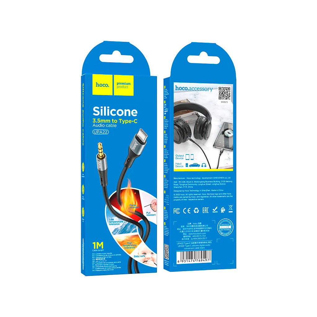 Кабель мультимедійний USB-C to 3.5mm M 1.0m silicone black HOCO (6931474769497) - зображення 5