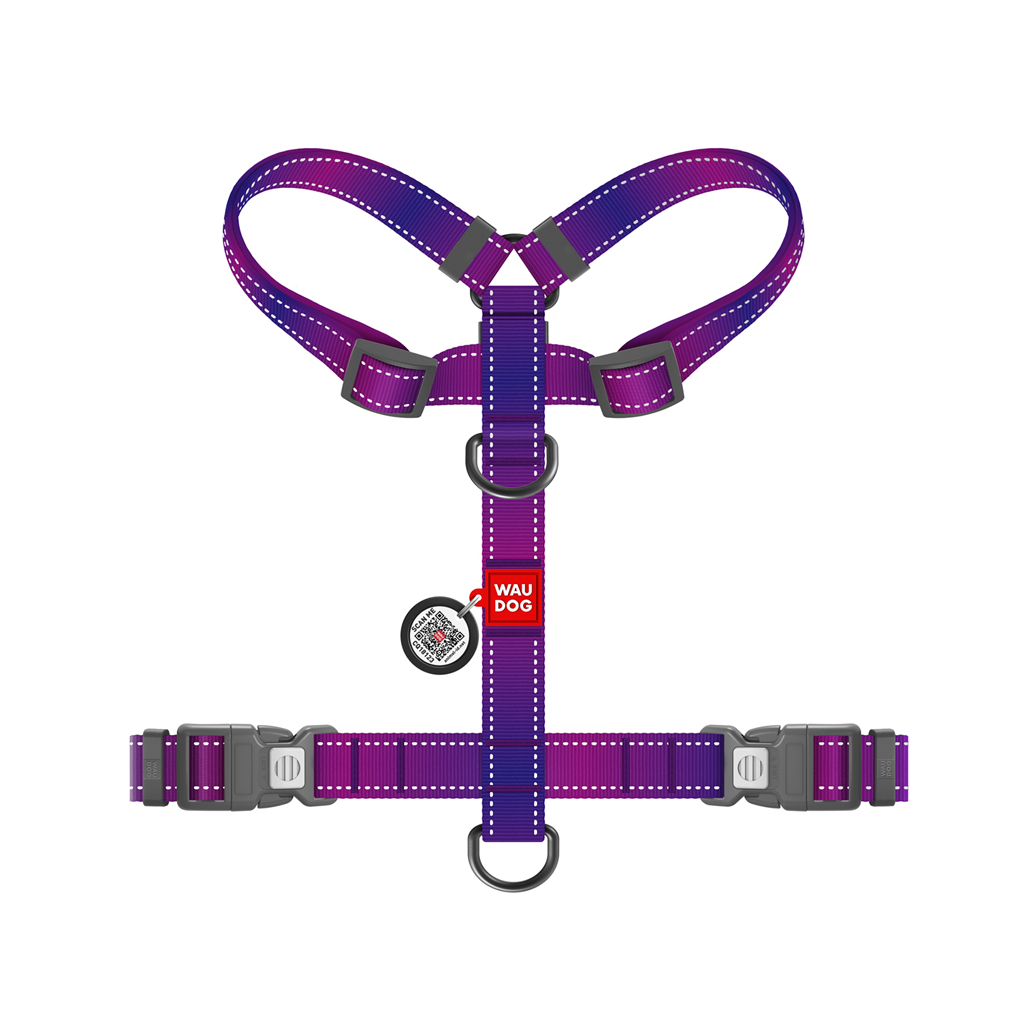 Шлея для собак WAUDOG Nylon Mono анатомічна H-подібна з QR паспортом, пластиковий фастекс, L фіолетова (54589) - зображення 3