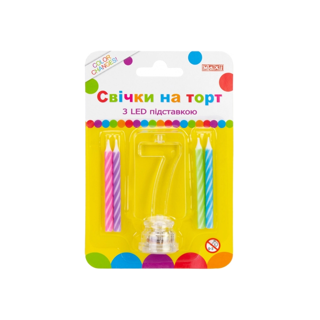 Свічка Maxi 4 шт. на торт з LED підставкою "7", що світиться (MX701007-7) - зображення 1