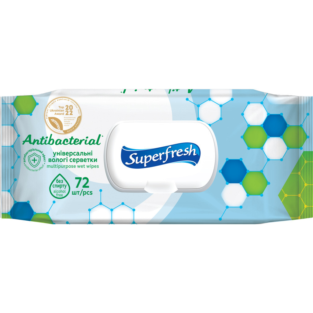 Вологі серветки Superfresh Antibacterial з клапаном 72 шт. (4823071630510) - зображення 1