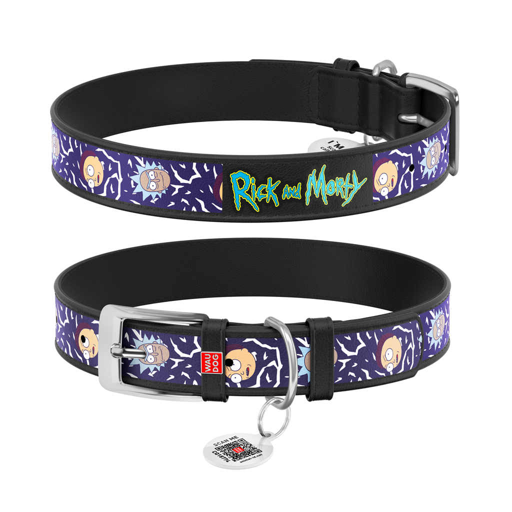 Нашийник для тварин WAUDOG Design з QR паспортом "Рік та Морті 2" Ш 12 мм Д 20-28 см чорний (3602-0281-01) - зображення 1
