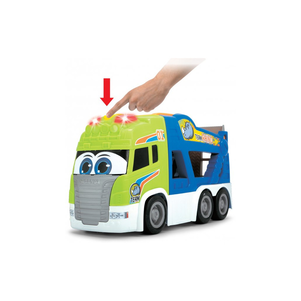 Спецтехніка Dickie Toys Транспортер АВС "Сканія. Тім" з м'якою машинкою, зі звук. та світл. ефектами, 42 см (4117000) - зображення 6
