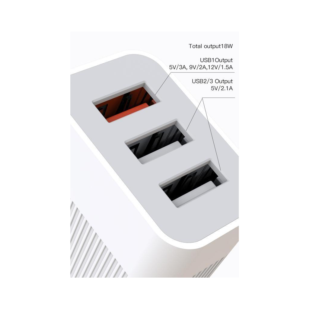 Зарядний пристрій XO QC 3.0 L72 30W (18W/1USB + 2.4A/2 USB) + cable Lightning White (XO-L72i-WH) - зображення 3