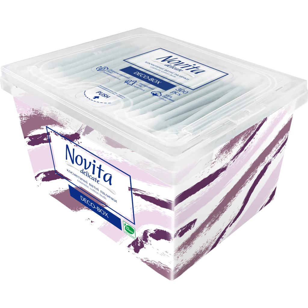Ватні палички Novita Delicate Deco-box у квадратній коробці 300 шт. (4823071643909) - зображення 1