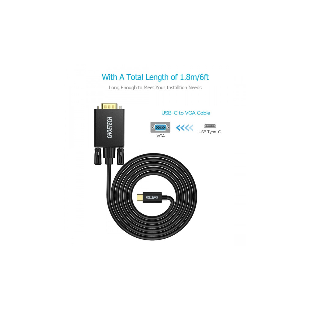 Кабель мультимедійний USB-C to VGA M 1.8m black Choetech (XCV-1801-BK) - изображение 5