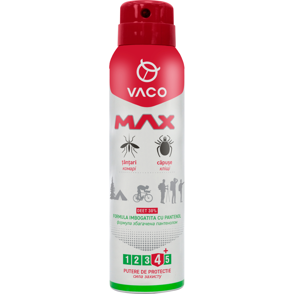 Аерозоль від комах Vaco Max від комарів, кліщів і мошок Deet 30% з пантенолом 100 мл (5901821952385) - зображення 1