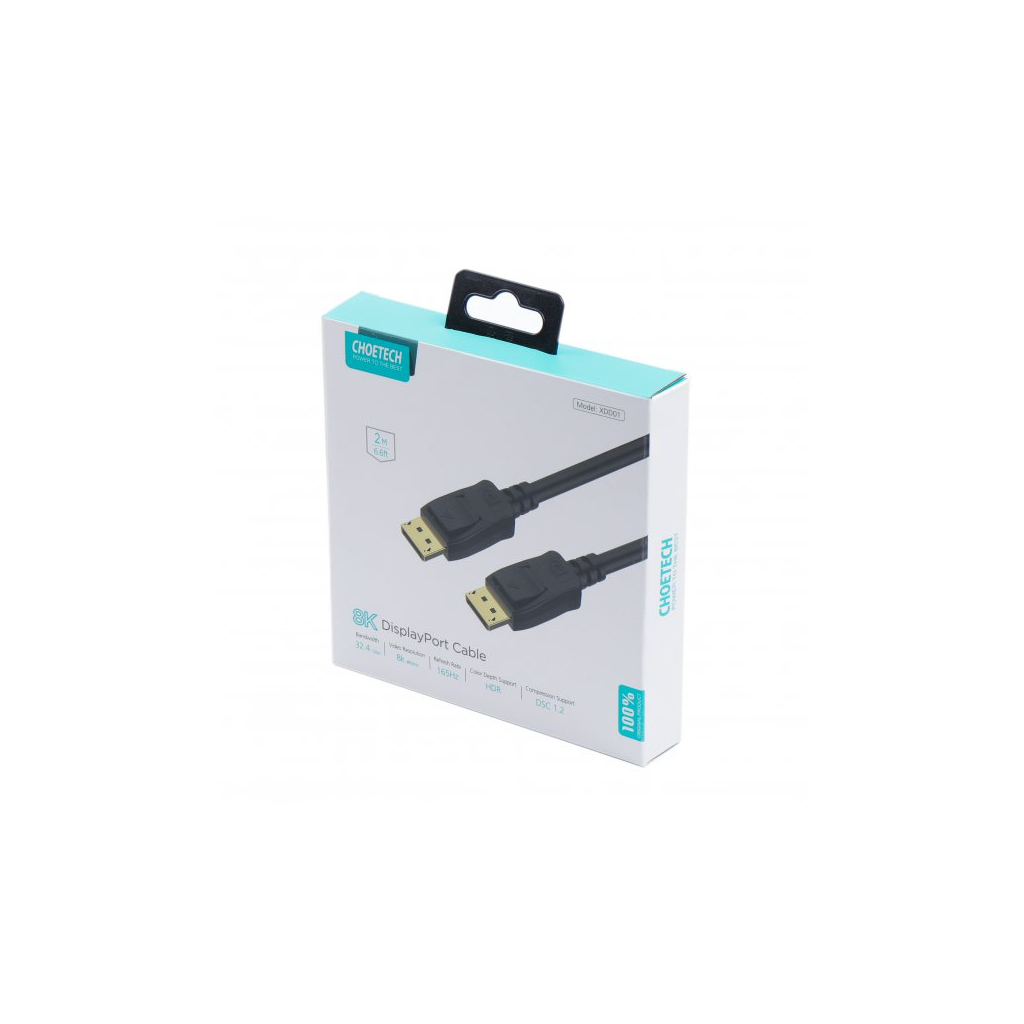 Кабель мультимедійний Display Port to Display Port 2.0m V1.4 8K 60Hz Choetech (XDD01-BK) - изображение 10