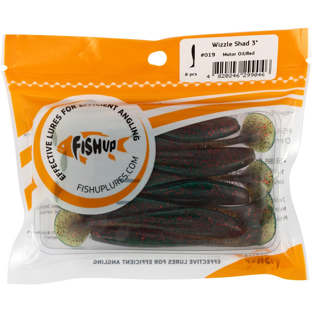 Силікон рибальський FishUP Wizzle Shad 3" 019 - Motor Oil/Red (8шт/уп) (1864.13.83) - изображение 2