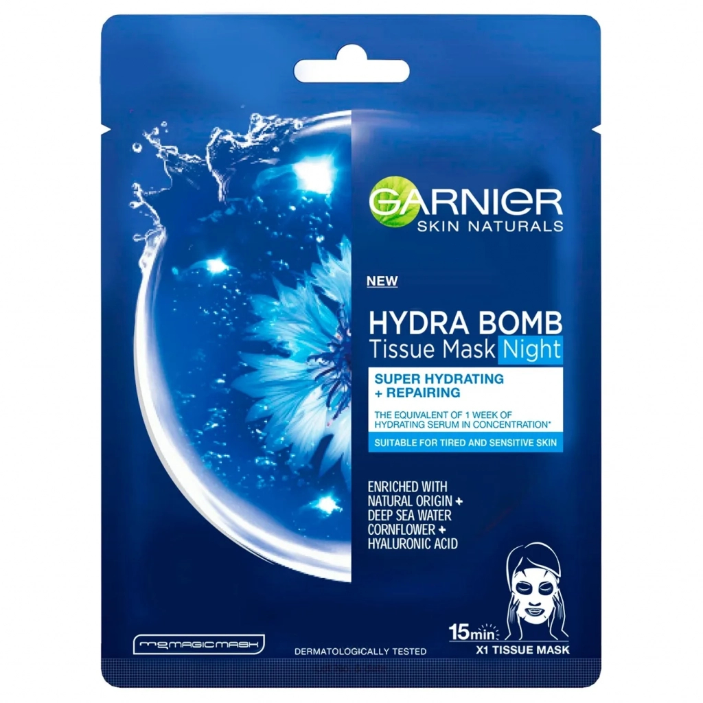 Маска для обличчя Garnier Skin Naturals Нічна Тканинна Аква Бомба 28 г (3600542385657) - изображение 1