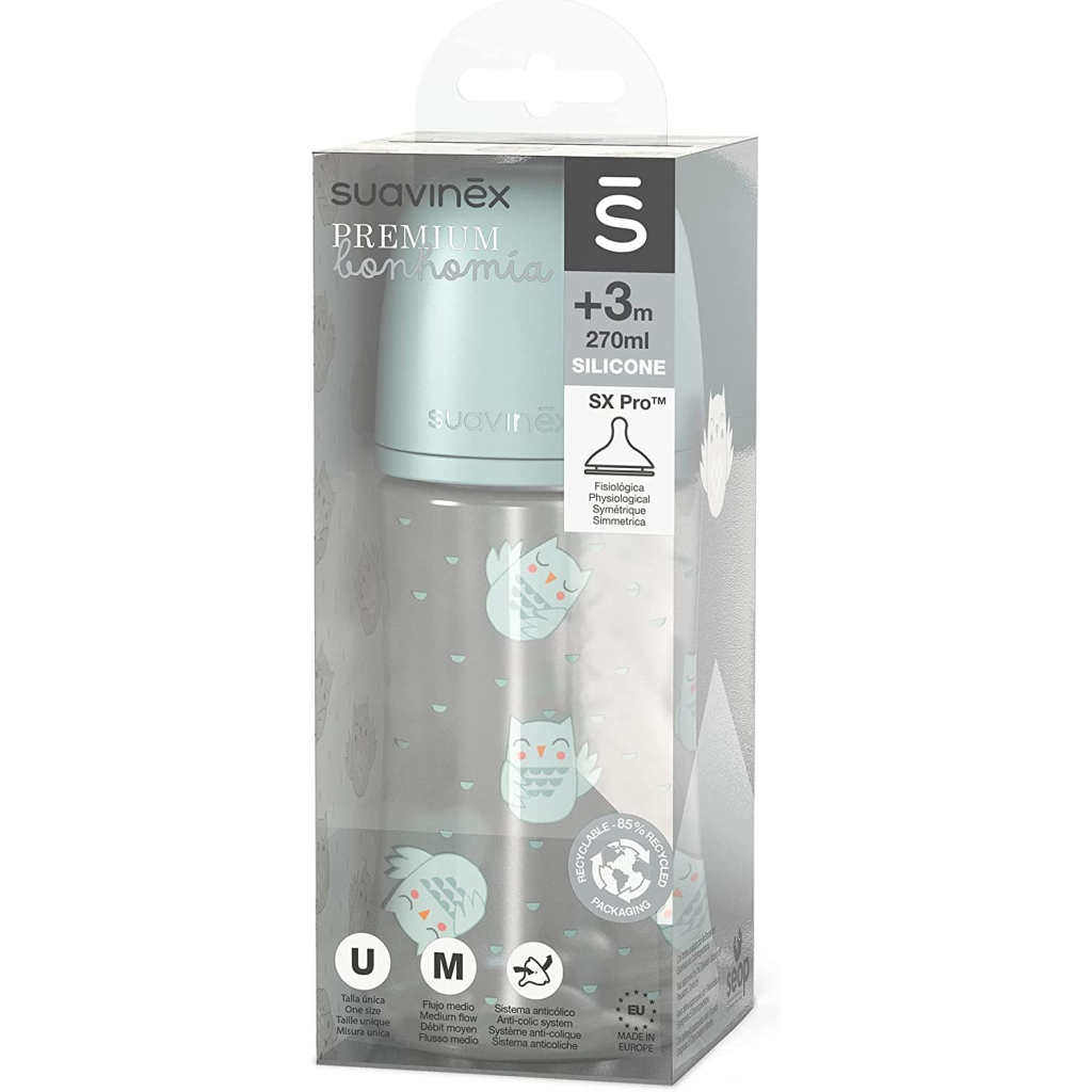 Пляшечка для годування Suavinex Bonhomia, повільний потік, 270 мл, зелена (307835) - зображення 3