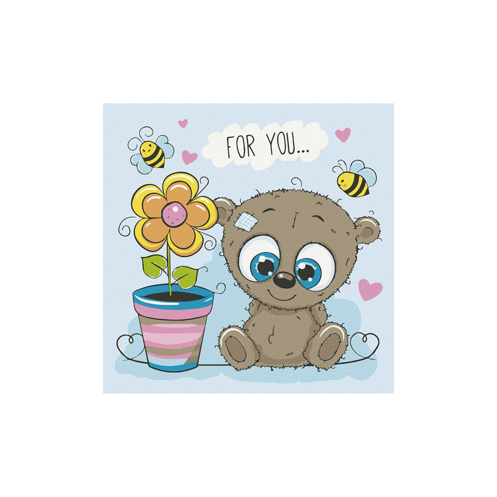 Картина по номерам ArtCraft Ведмежа з квіткою 30х30 см (15513-AC) - зображення 1