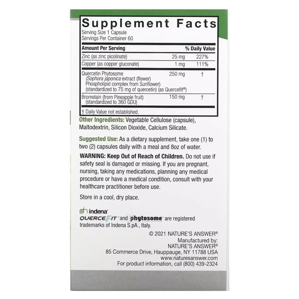 Вітамінно-мінеральний комплекс Nature's Answer Кверцетин, 250 мг, Quercetin Blend, 60 вегетаріанських капсул (NTA-16531) - зображення 3