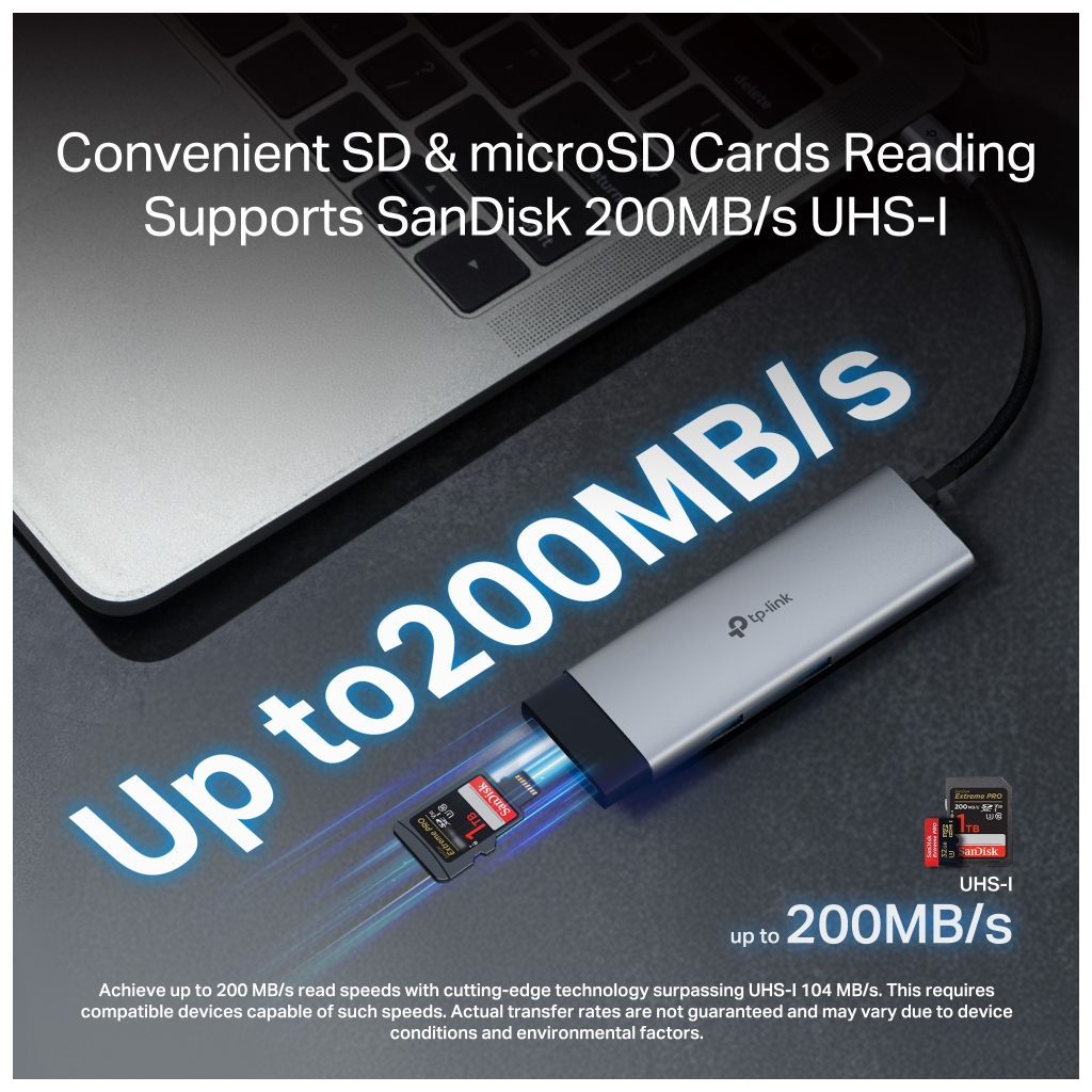 Концентратор TP-Link USB-C 7-in-1 3xUSB + HDMI + SD/TF + USB-C PD100W (UH7021C) - зображення 8