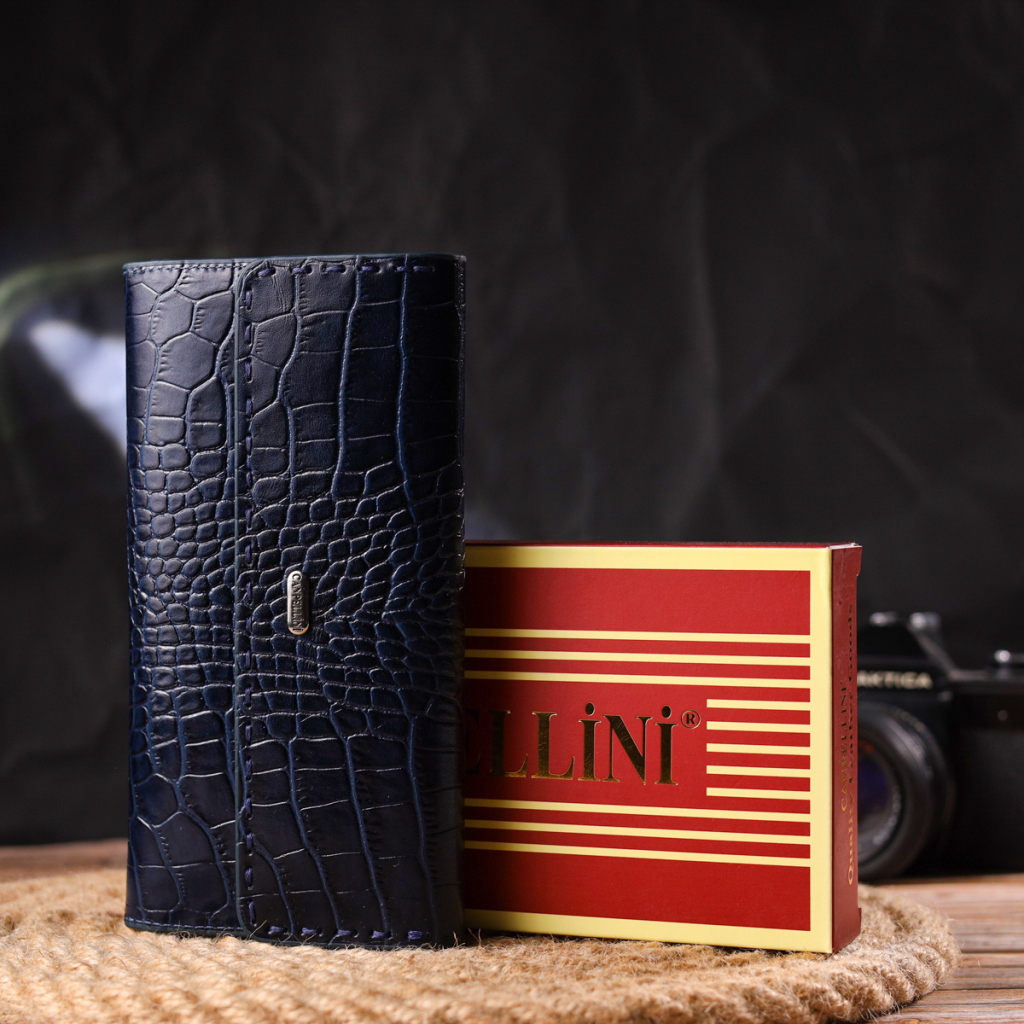 Гаманець Canpellini З натуральної шкіри з тисненням під крокодила Синій (21661) - зображення 10