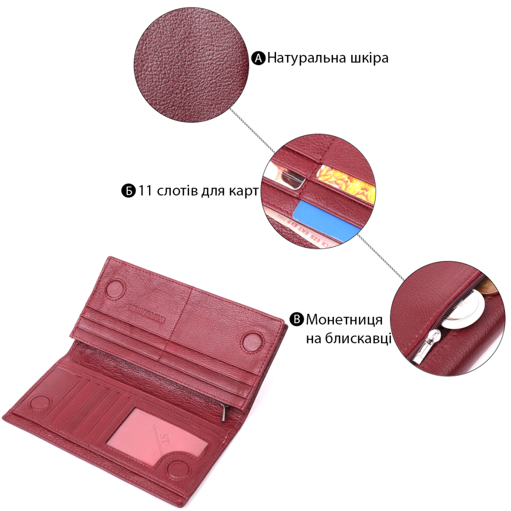 Гаманець ST Leather З натуральної шкіри Бордовий (22541) - зображення 4