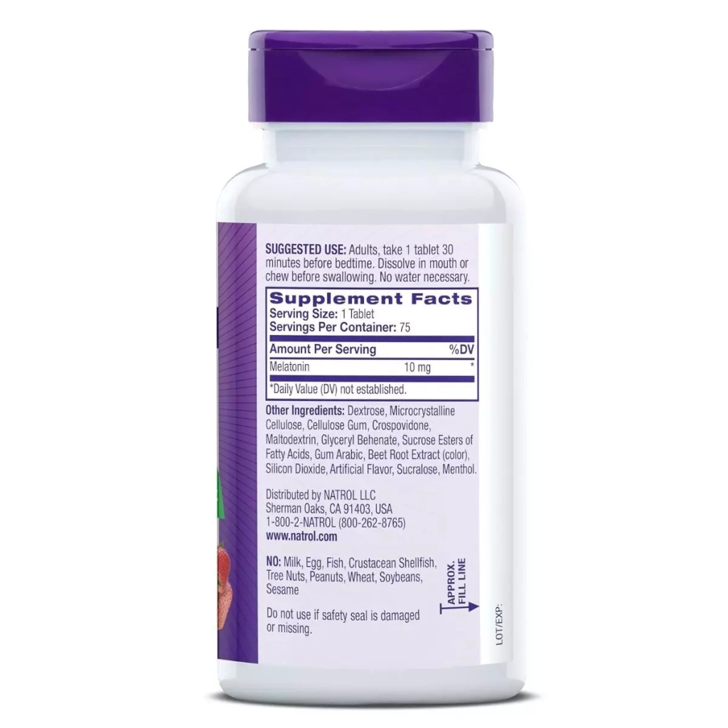 Амінокислота Natrol Мелатонін швидкорозчинний, 10 мг, смак полуниці, Melatonin (NTL07164) - зображення 2