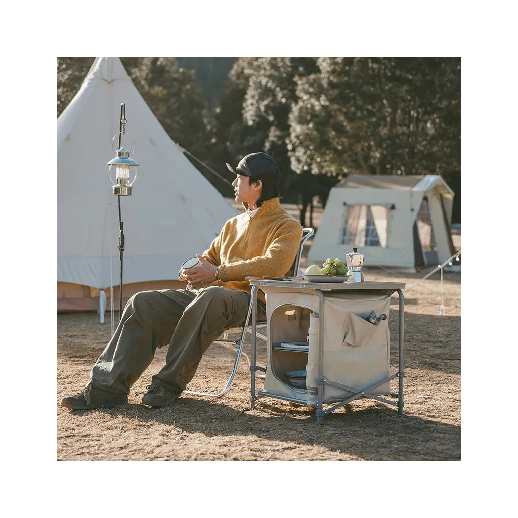 Туристичний стіл Naturehike CNH22JU031 із полицями бежевий (6975641888895) - зображення 4