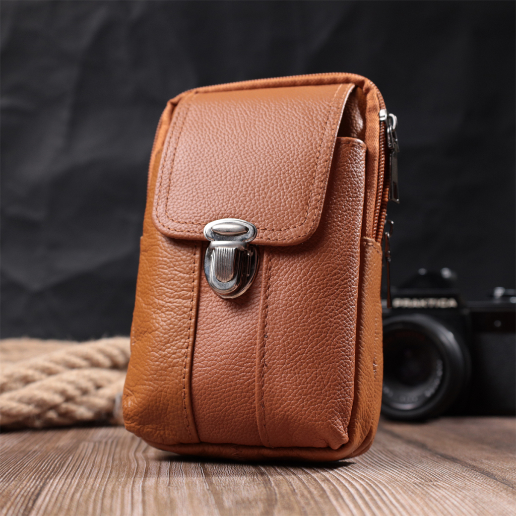 Сумка Vintage На пояс на два відділення з натуральної шкіри Руда (22737) - зображення 10