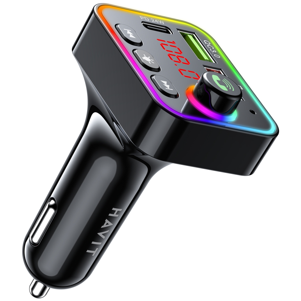 FM модулятор Havit HV-FM819BT USB-A+USB-C PD24W RGB Black (HV-FM819BT) - зображення 1