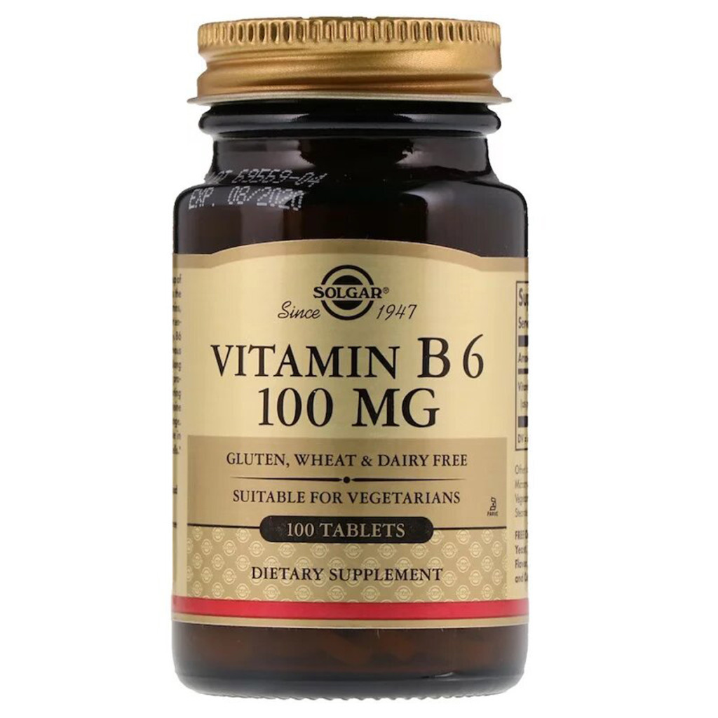 Вітамін Solgar Вітамін В6, Vitamin B6, 100 мг, 100 таблеток (SOL-03120) - зображення 1