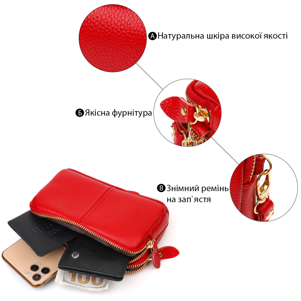 Сумка Vintage З натуральної шкіри Червона (22090) - зображення 4