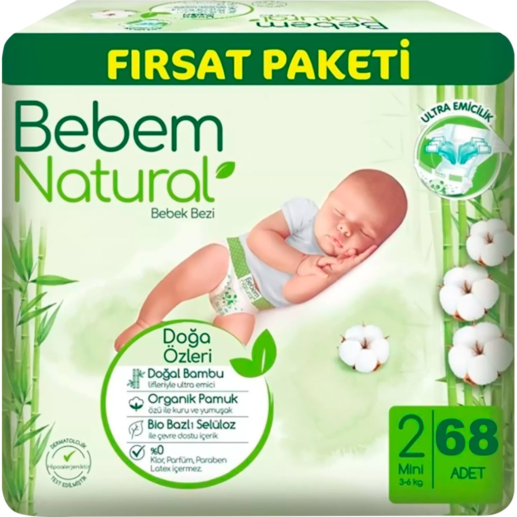 Підгузки Bebem Natural 2 mini 3-6 кг 68 шт (8690536831944) - зображення 1