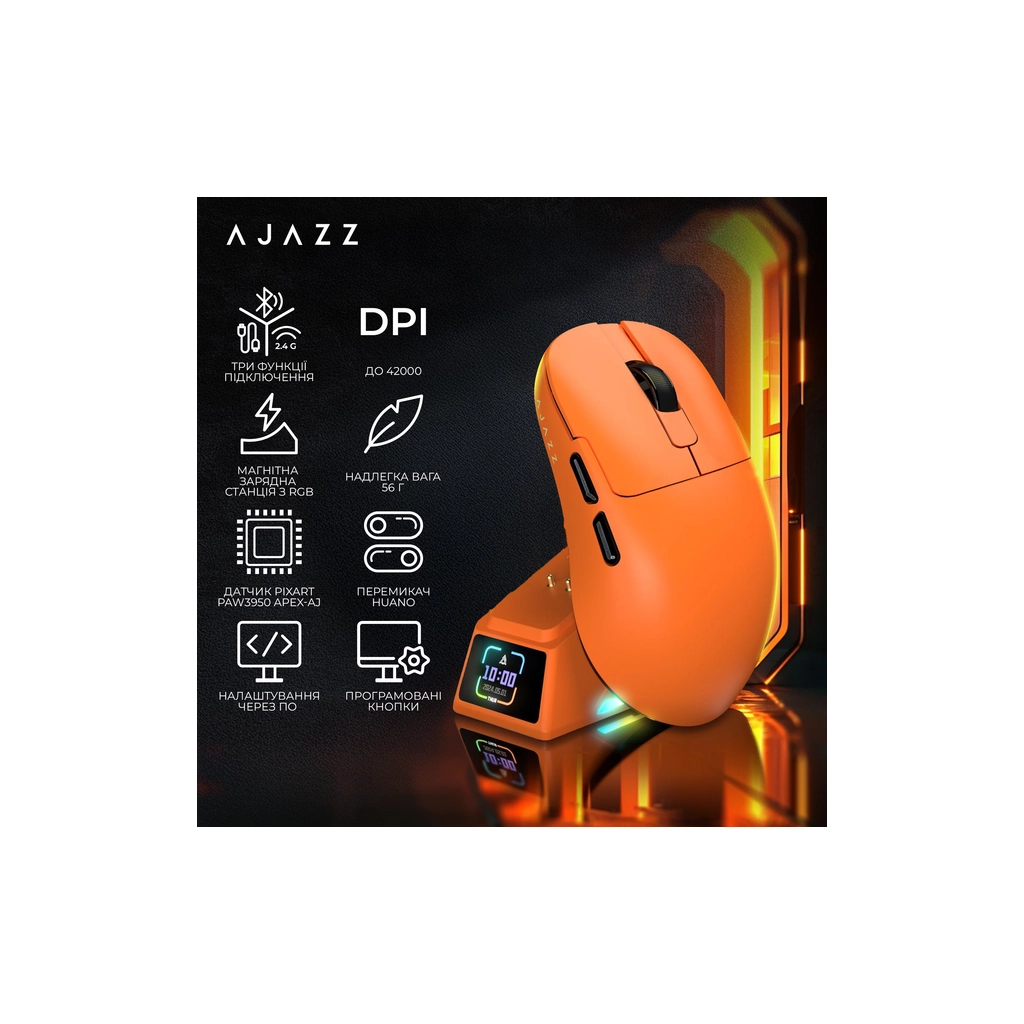 Мишка Ajazz AJ179APEX Wireless/Bluetooth/USB Orange (AJM179-A-O) - зображення 8