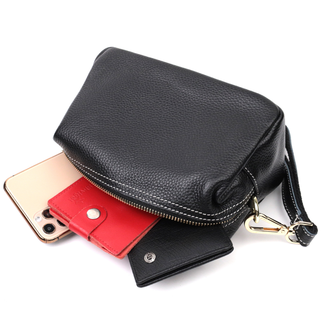 Сумка Vintage Жіноча з двома ременями з натуральної шкіри Чорна (22276) - зображення 7