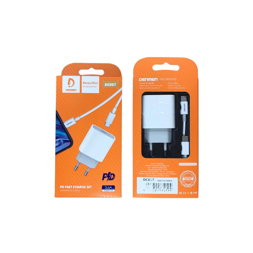 Зарядний пристрій Denmen USB-C PD20W 3.6A + cable USB-C to USB-C white (DM-DC06T-WH) - зображення 5