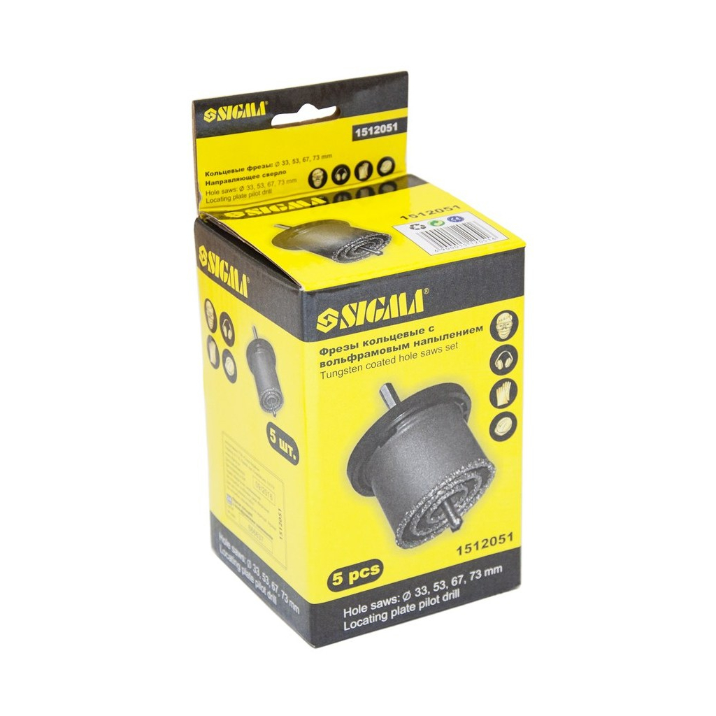 Коронка Sigma з вольфрамовим напиленням 33, 53, 67, 73 мм, основа зі свердлом (1512051) - зображення 5