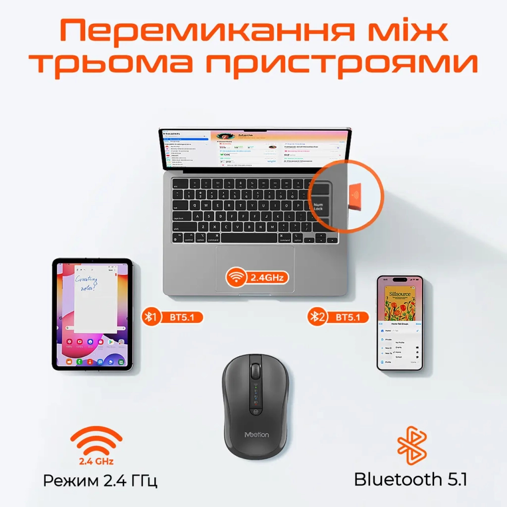 Мишка Meetion BTM185R Bluetooth/Wireless Black (MT-BTM185R-A) - зображення 3