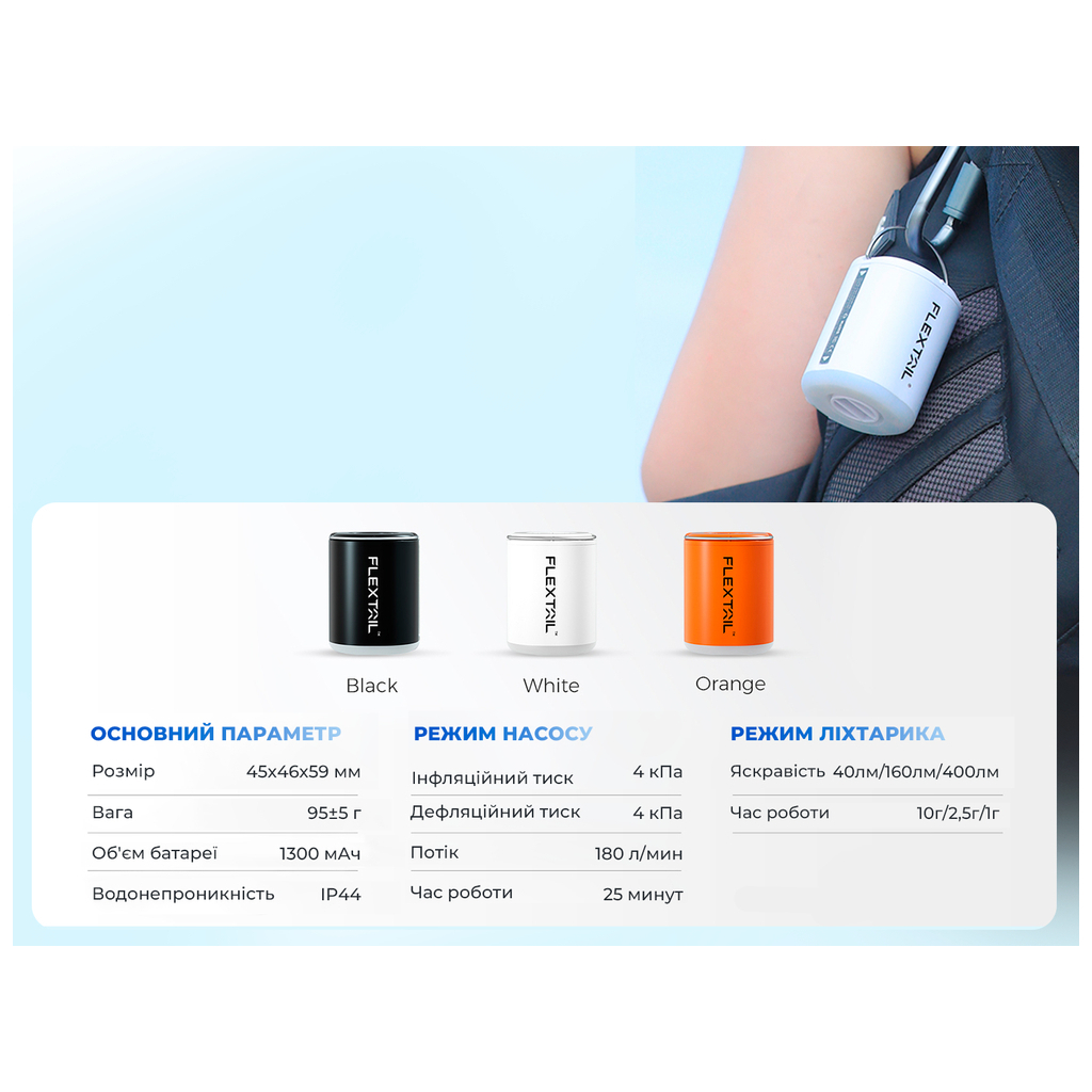 Ліхтар Flextail Tiny Pump 2X з функцією насосу помаранчевий (TY2X1600-OG-i) - зображення 12